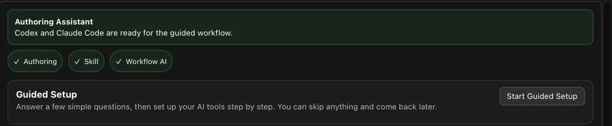 AI Setup tab with a Guided Setup section and a Start Guided Setup button.